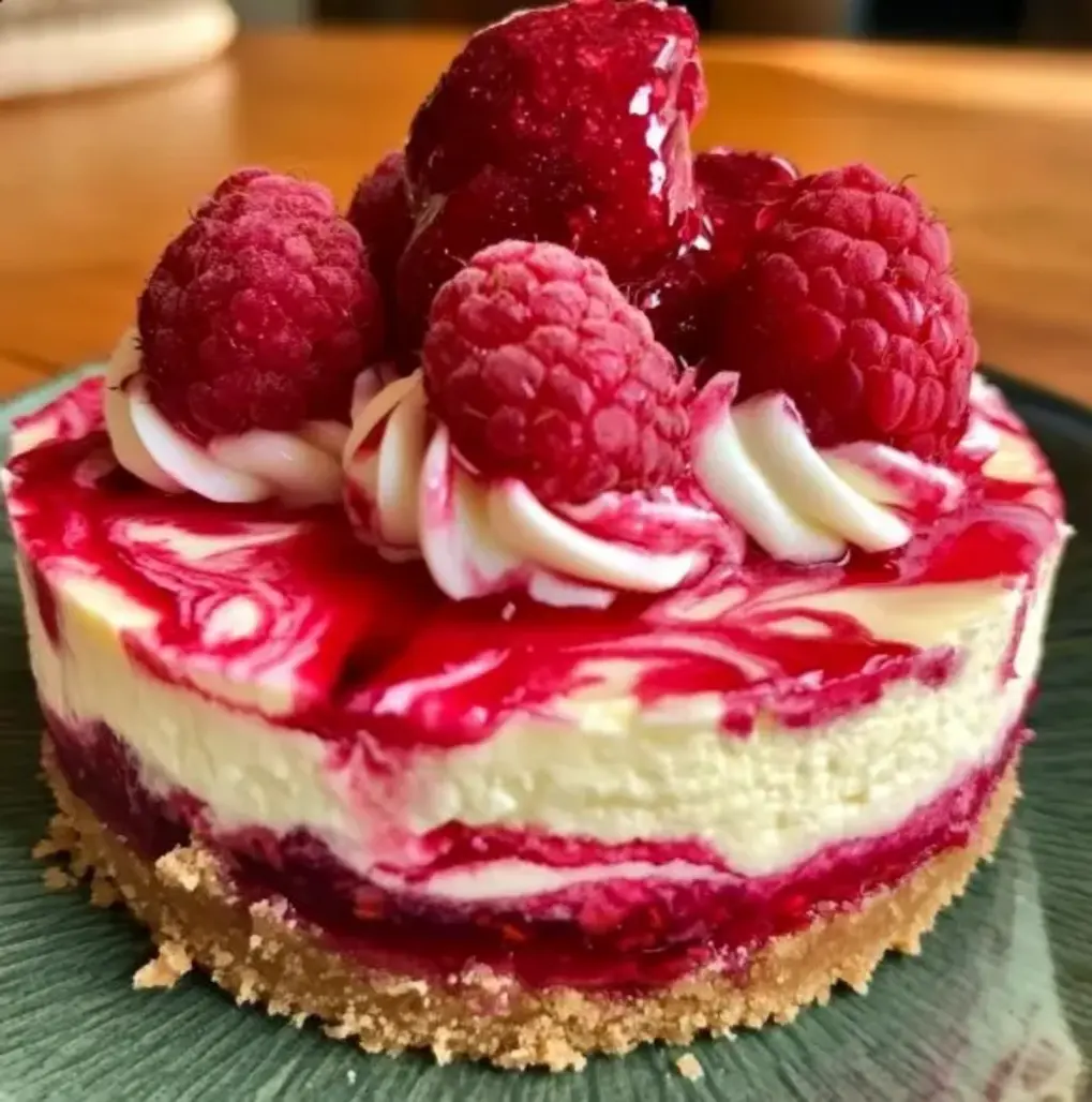No Bake Raspberry Lemon Swirl Cheesecake