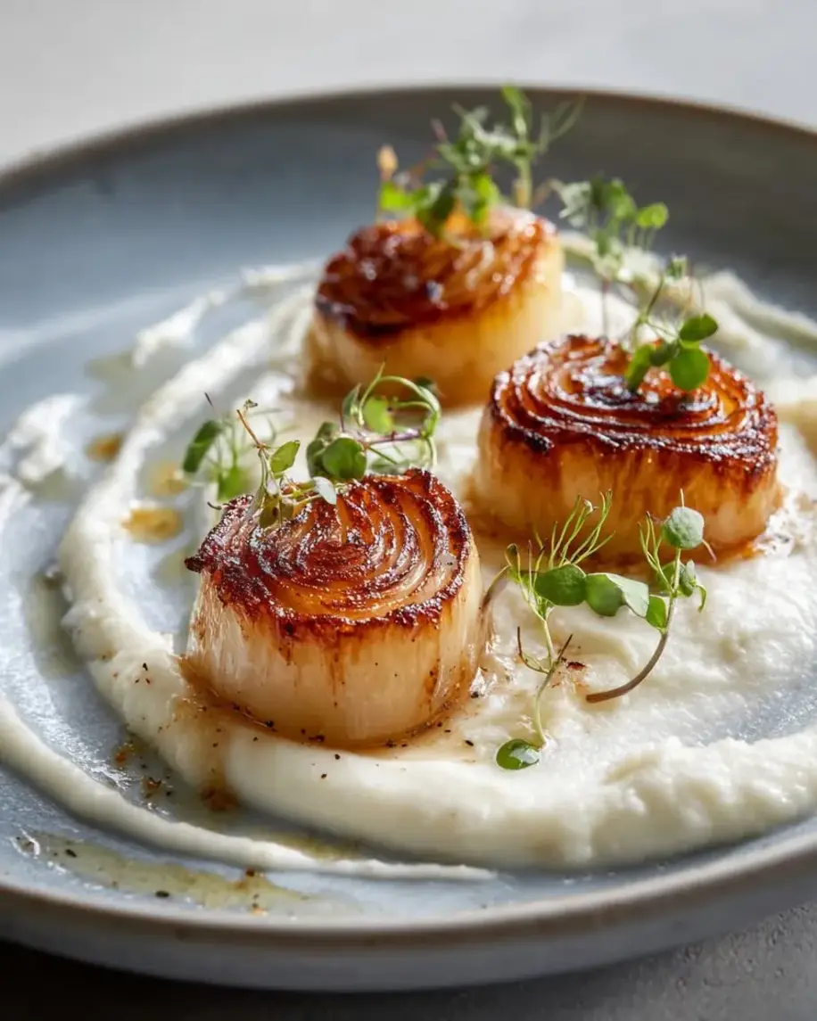 Vegan Leek Scallops with Truffle Cauliflower Puree