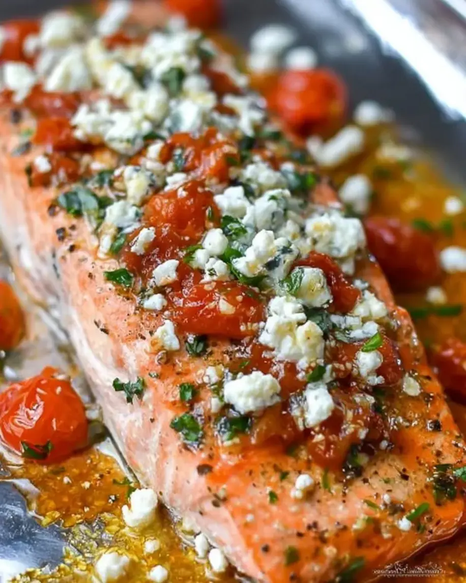 Deliciously Easy Baked Salmon with Tomato Herb Sauce and Feta