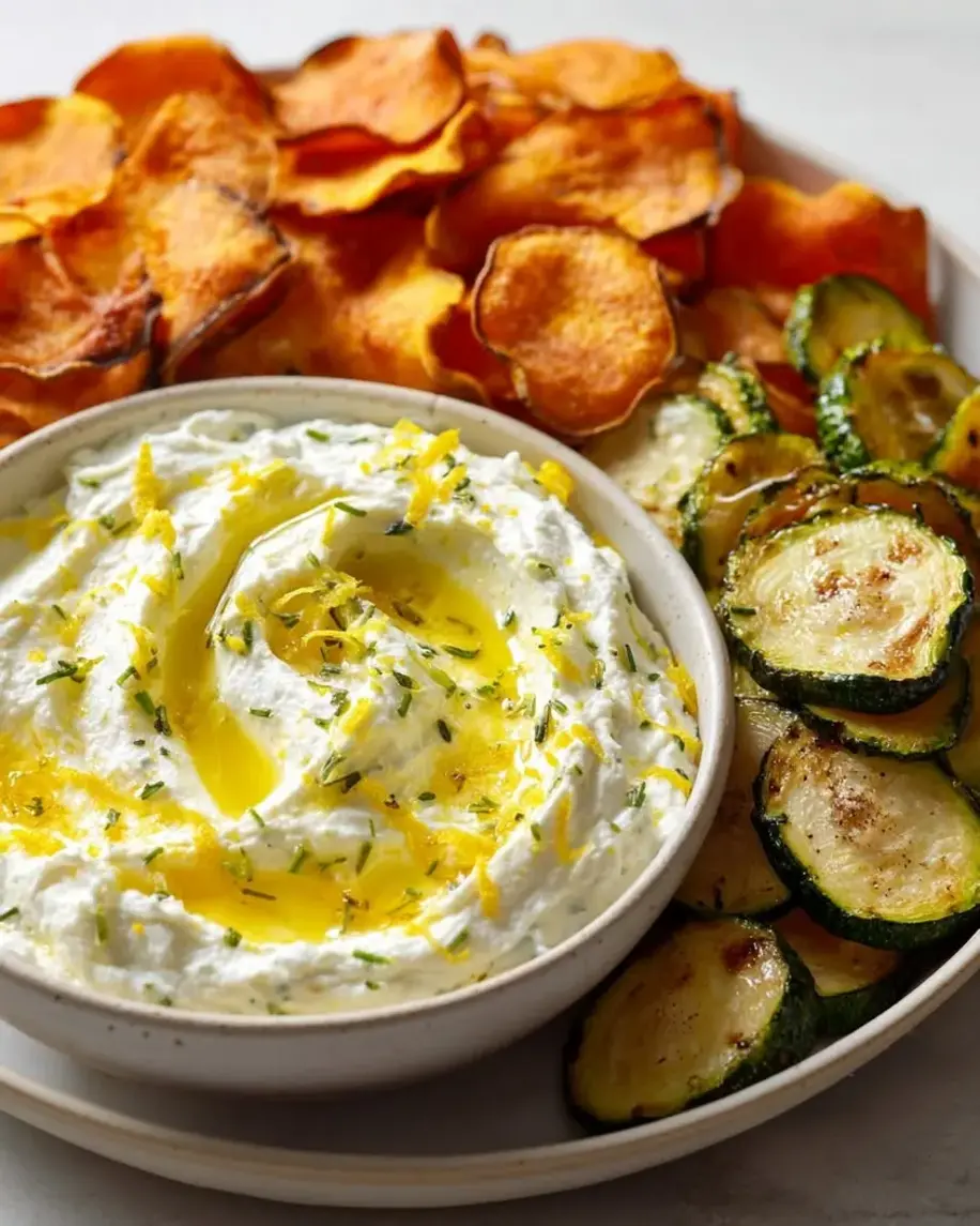 Lemon Ricotta Dip with Zucchini and Sweet Potato Chips