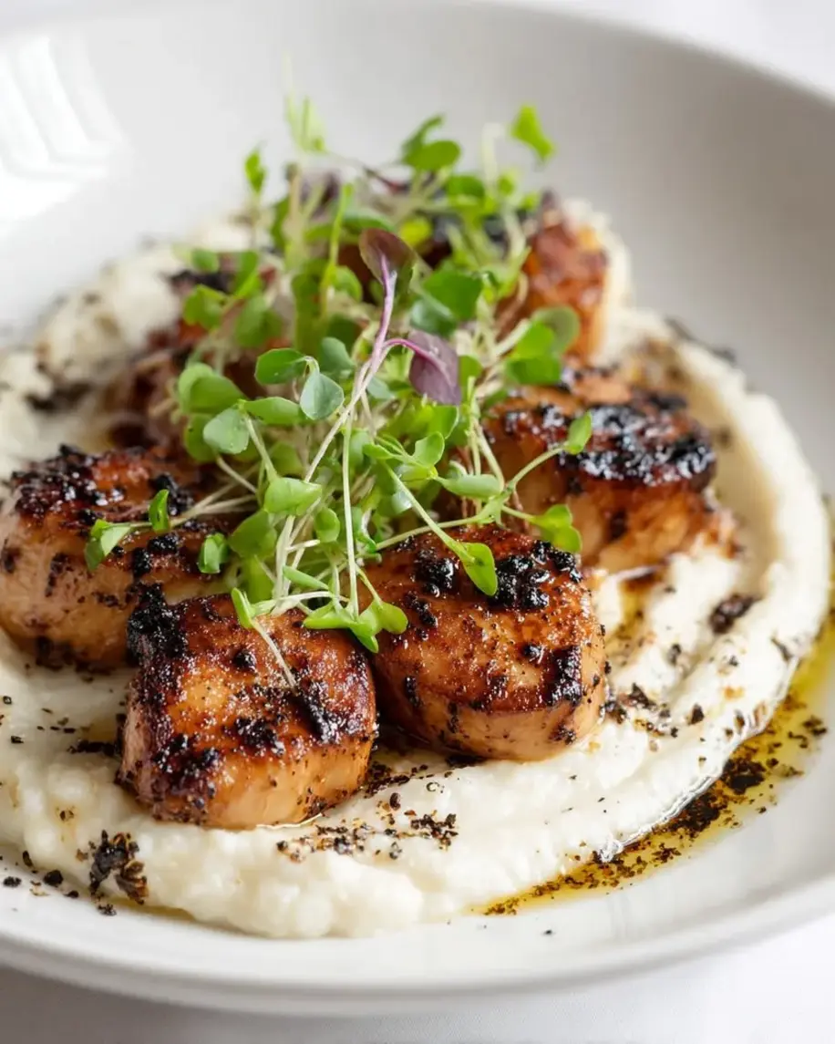Mushroom Scallops on Truffle Cauliflower Cloud