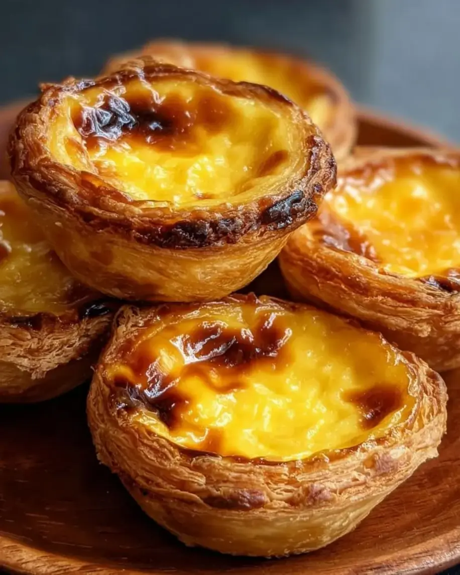 Close-up of golden brown, flaky pastries with a creamy filling and caramel drizzle
