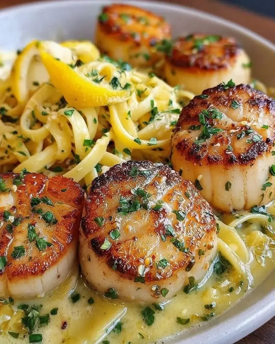 Pan-seared scallops with lemon butter pasta
