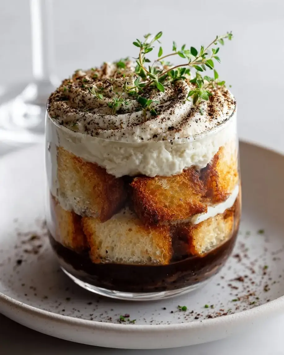 Savory Mushroom Tiramisu Assembly Detail