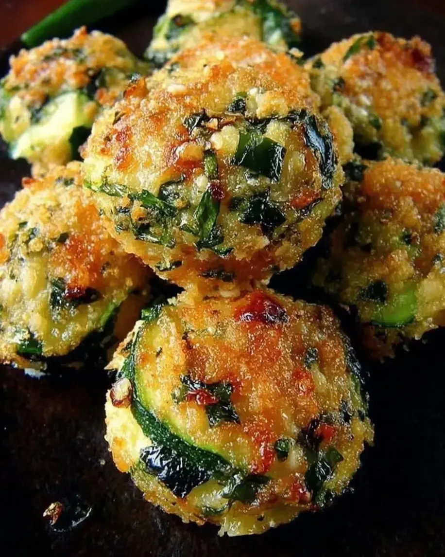 Deliciously golden zucchini garlic bites arranged on a serving platter.