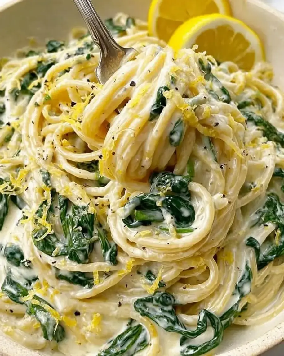 Zesty Lemon Ricotta Spinach Pasta in a bowl