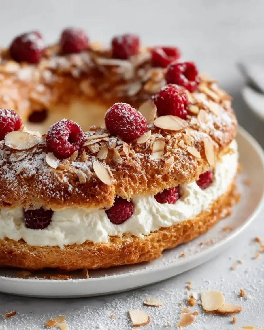 Golden ring of Raspberry Almond Paris-Brest pastry