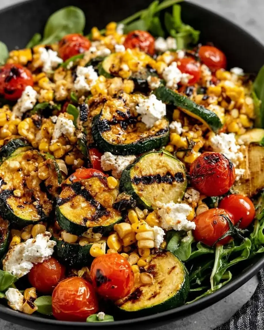 Grilled zucchini and corn salad ingredients being prepared
