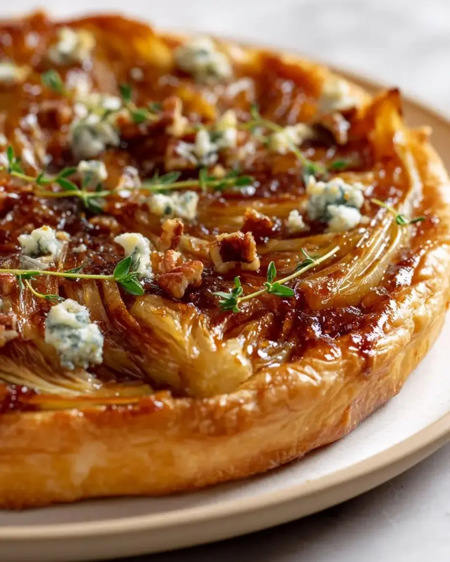 Belgian Endive and Blue Cheese Tart on a baking sheet, golden brown and ready to serve.