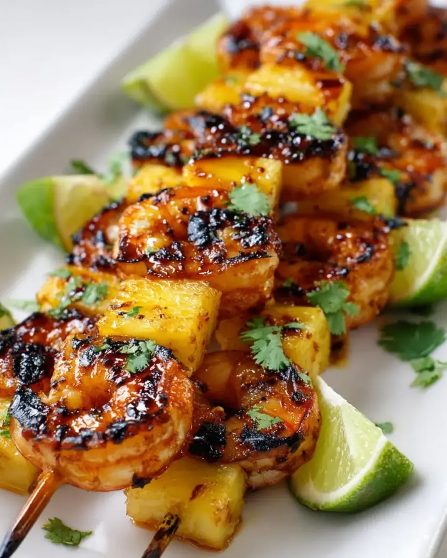 Chili-Lime Shrimp Pineapple Skewers on a grill