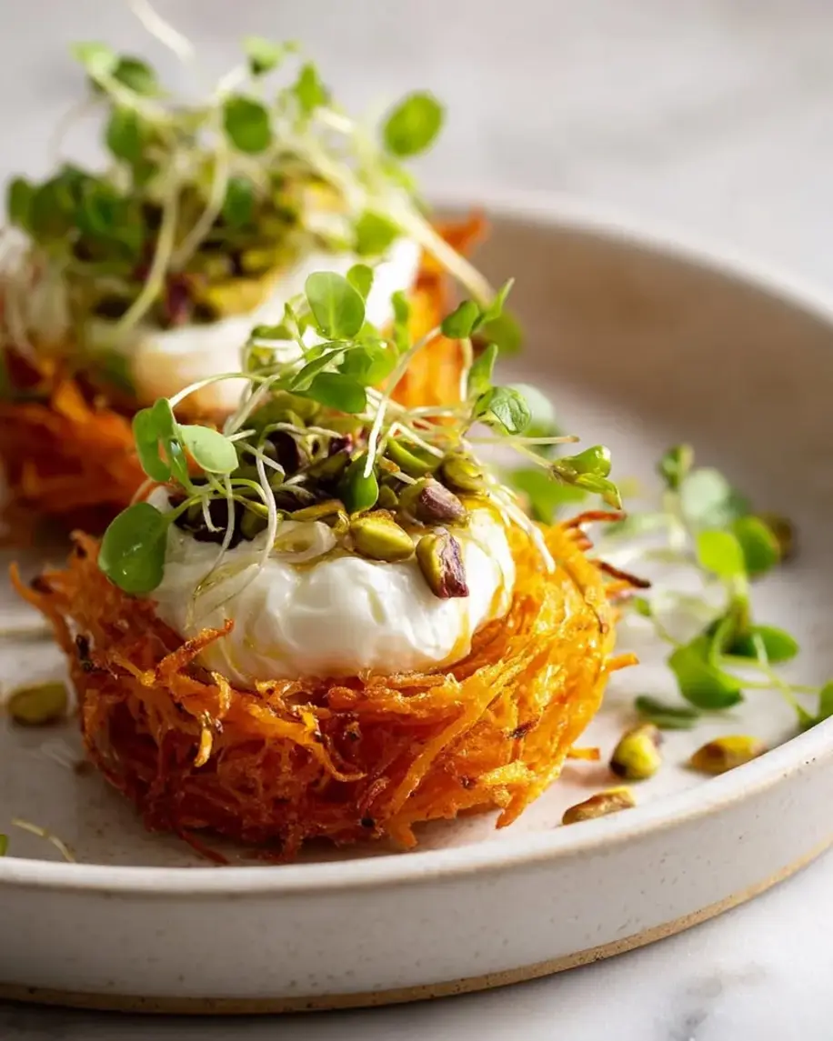 Crispy Sweet Potato Nests with Burrata and Chili Honey