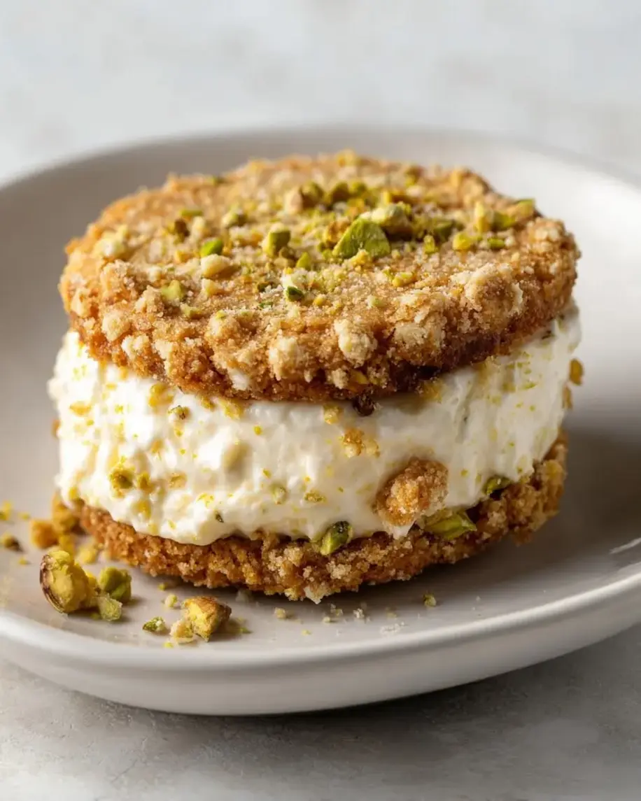 Upside-Down Lemon Mousse Pistachio Cookie Sandwich