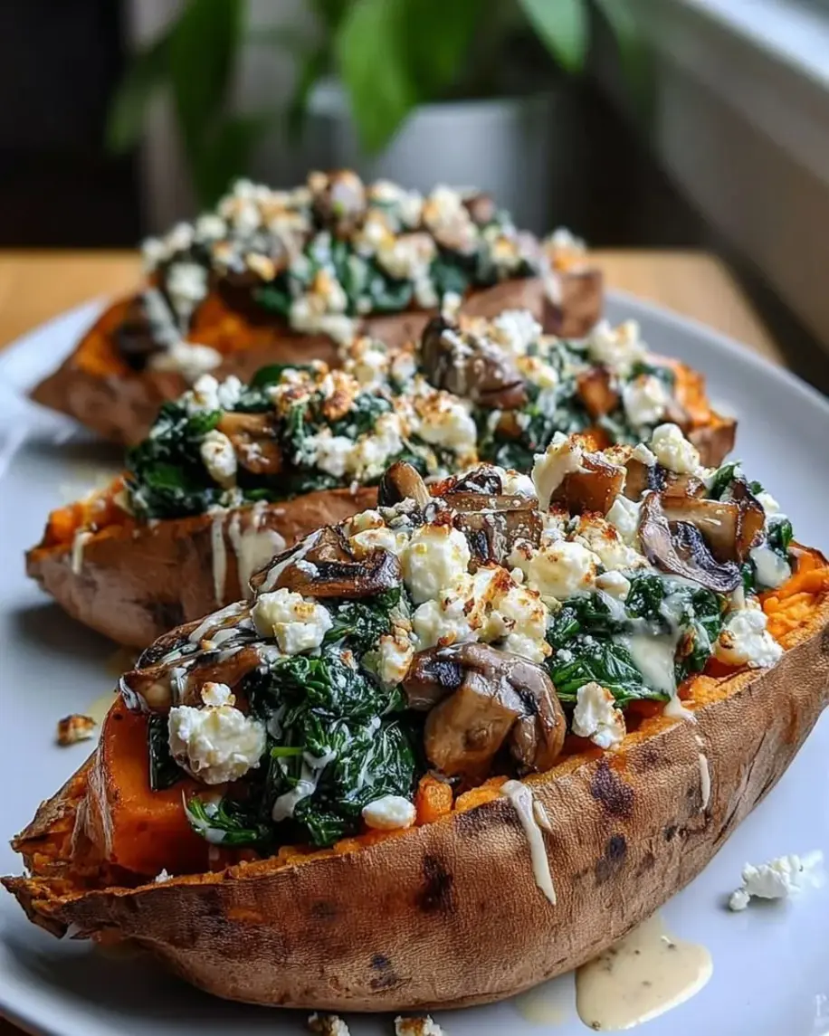 Delicious Stuffed Sweet Potatoes with Spinach and Lemon Tahini