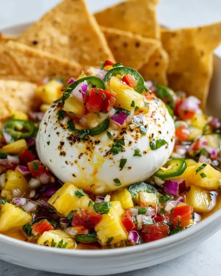 Spicy Pineapple Salsa and Burrata with Tortilla Chips