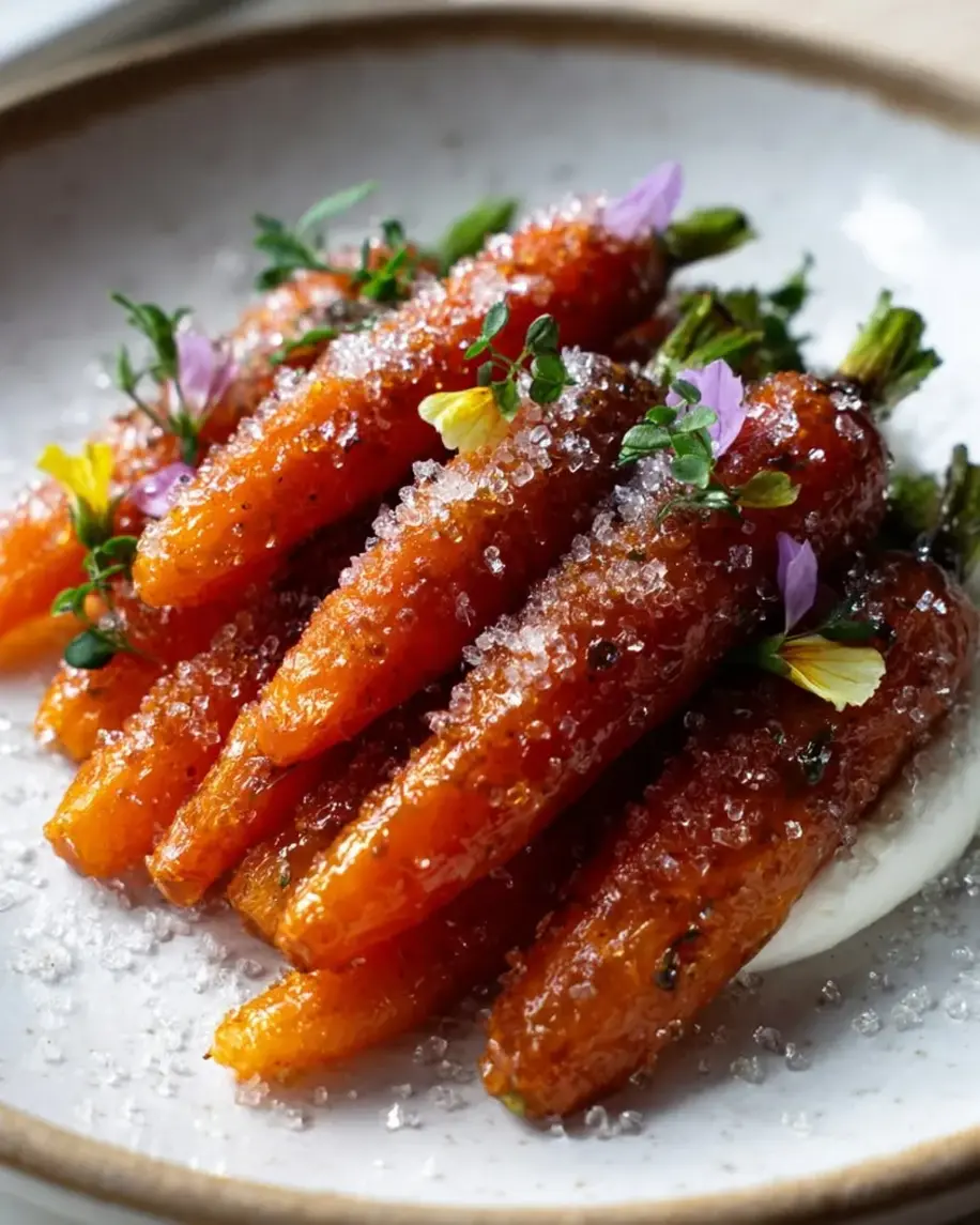 Fizzy Honey Carrots with Goat Cheese Cloud on a serving dish.