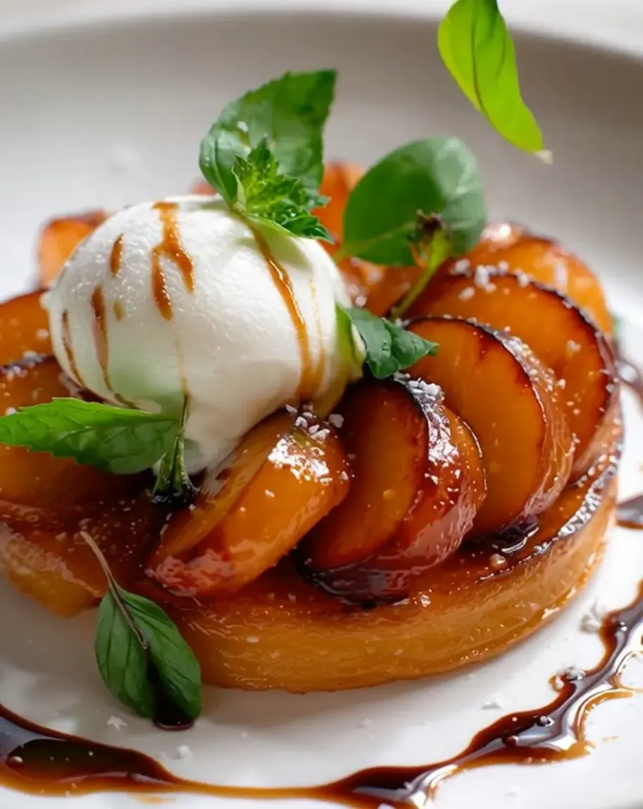 Savory pastry with peaches, burrata, and balsamic glaze