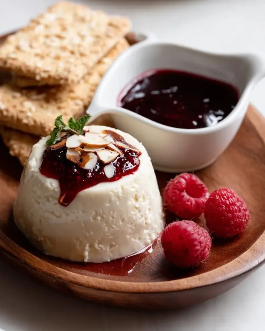 White Chocolate Cheese Dessert Board with Raspberry Wine Glaze